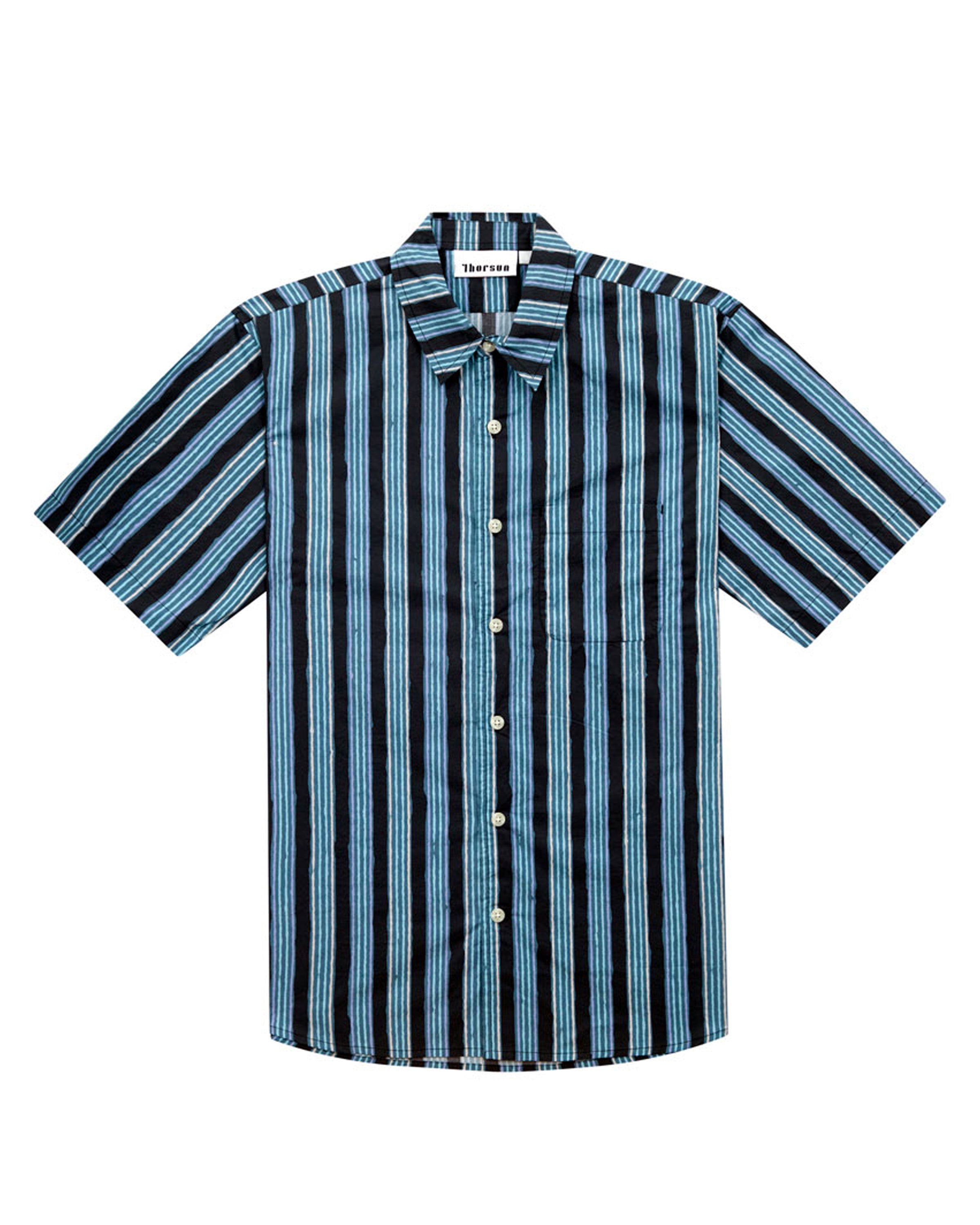 Blue Blurry Stripe Short Sleeve Shirt