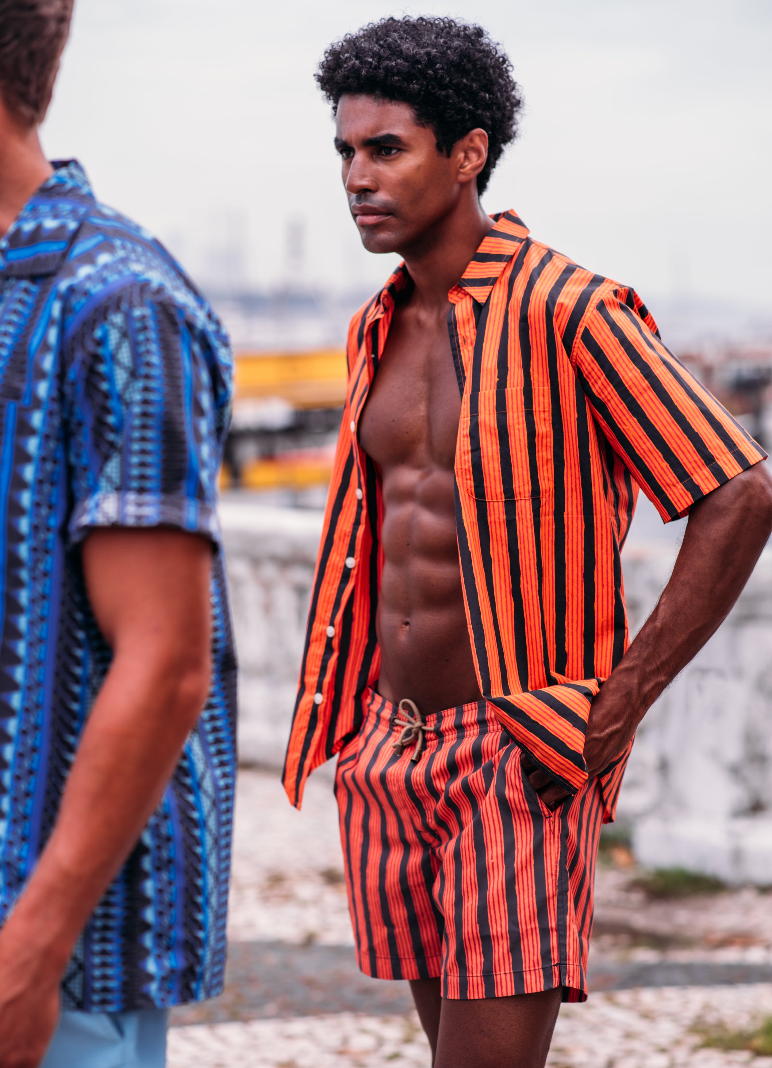 Orange Blurry Stripe Short Sleeve Shirt